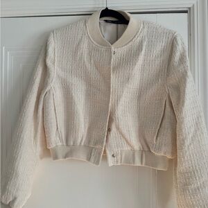 NWT Zara Cropped Cream Textured Bomber Jacket